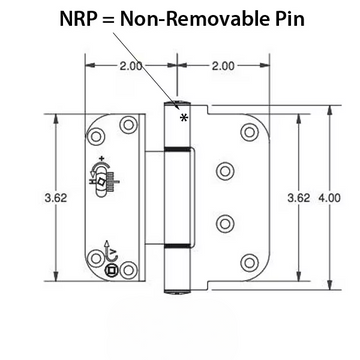 3-5/8 X 4 Adjustable Hinge, All In One (V-H) Nrp Door, Steel Base - 370003